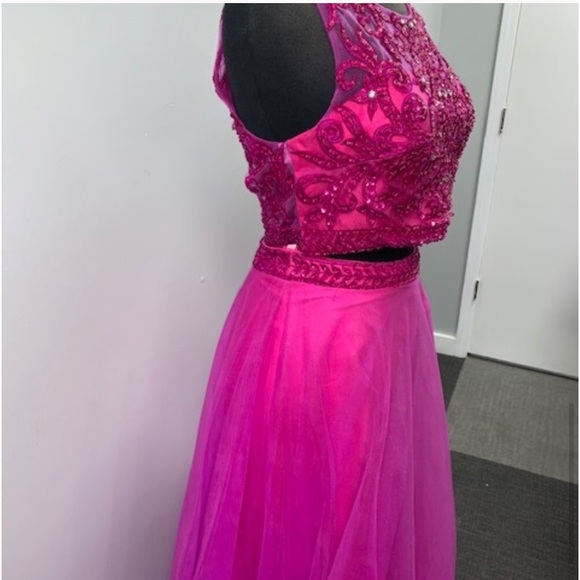 Pink Two Piece Beaded Prom Dress - Picture 5 of 7